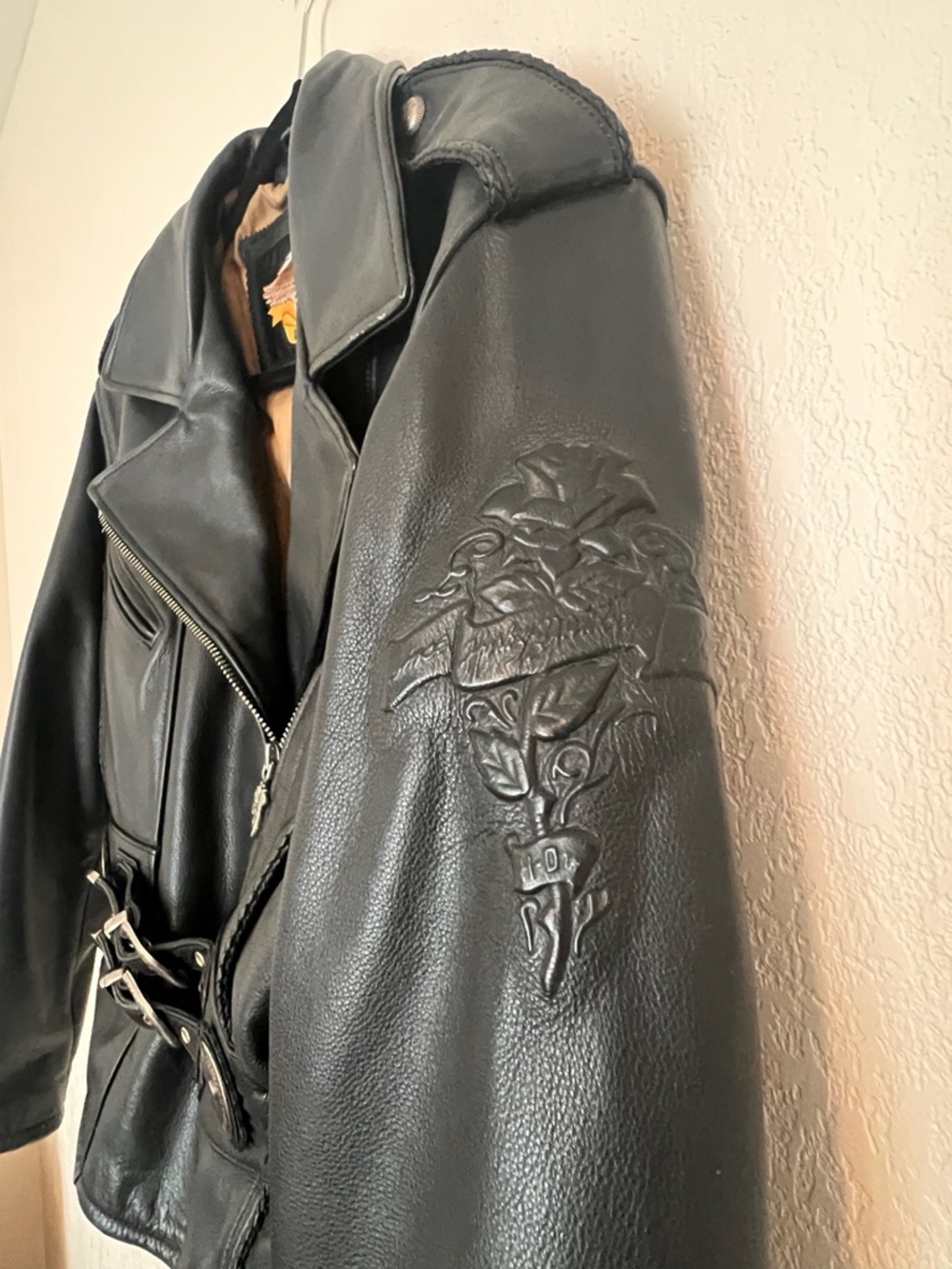 Vintage Y2K Harley-Davidson Women's Rose Embossed Leather Moto Jacket - Picture 7 of 14